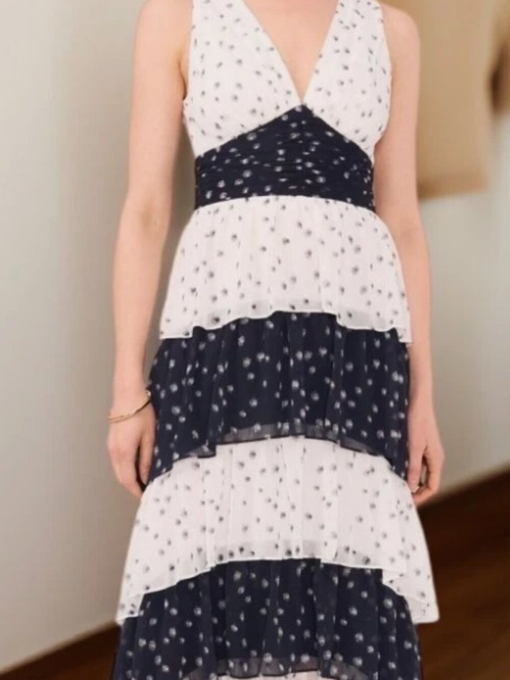1.State Tiered Midi Dress Ivory Dark Indigo Size 6 NWT Orig $129 Nordstrom - Picture 2 of 8